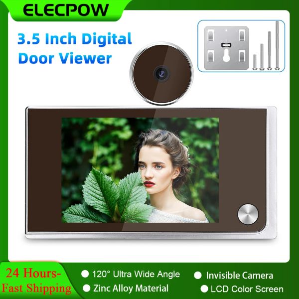 Câmera de campainha Elecpow 3,5 polegadas Câmera de campainha de céu 120 ° HD Visualizador de porta digital LCD Monitor externo Monitor Smart Home Cat Eye Visual Door Sino