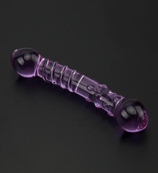 Nuovo doppio fine viola Pyrex Glass Dildo granule artificiale del pene artificiale e simulatore a spirale G spot giocattoli per adulti per donna9579552