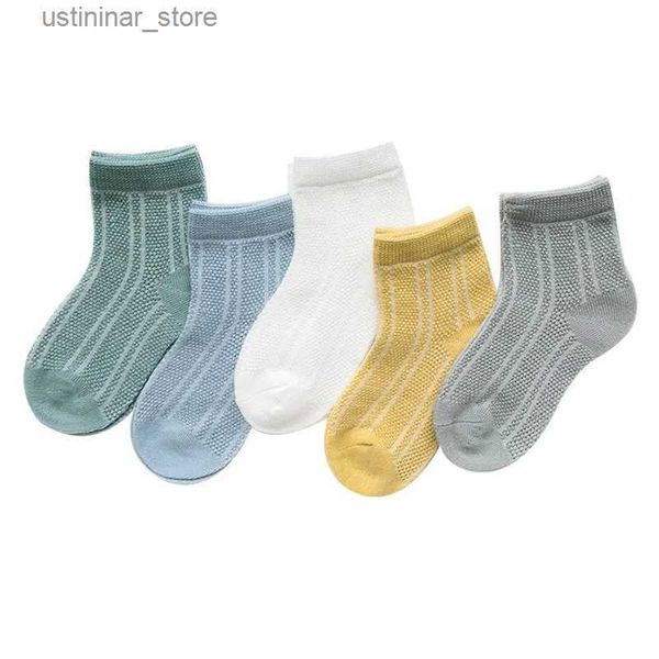 ROMPERS 5Pairs/Los 0-1y Säuglingsbabys Socken Solid Sommersocken für Mädchen Baumwollnetz süße Neugeborene Boy Socken Babykleidung Accessoires L47