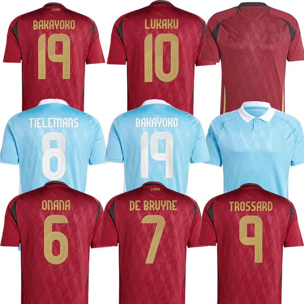 2024 Belçika Futbol Jersey de Bruyne Lukaku Doku 2024 Euro Kupa Milli Takım Futbol Gömlek 24 25 Ev ve Uzak Carrasco Tielemans Bakayoko Trossard Fan Versiyonu