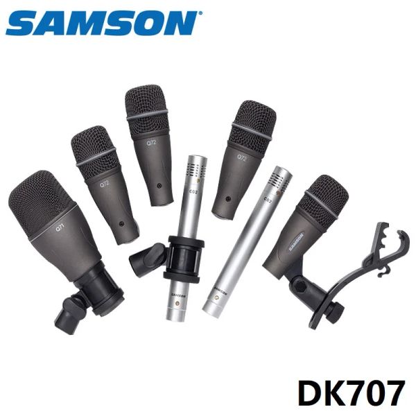 Microfoni Samson 7 pari di drum Mic Kit Strument Registrazione Condensatore Mic FullRange Microfono per batteristi professionisti DK707 Set