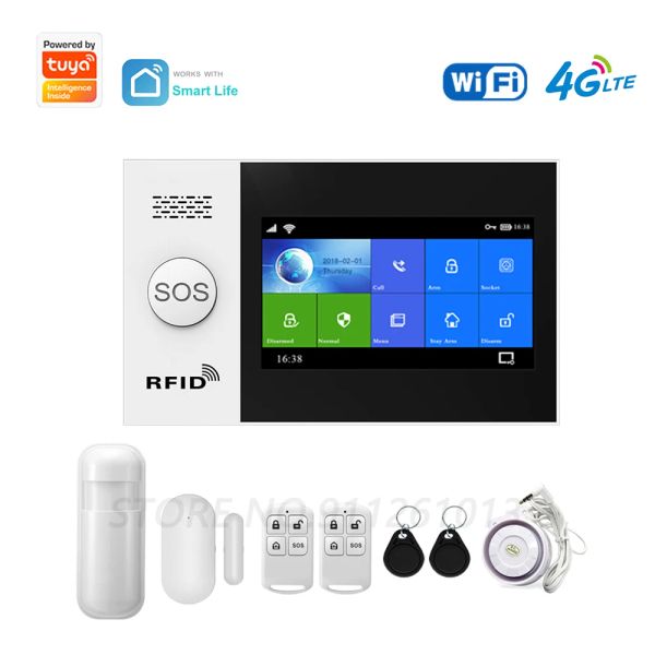 Kits Tuya Smart Alarm System Home Segurança Wi -Fi 4G GSM Painel Hub Screen Touch Screen Wireless Kit com sensor de porta