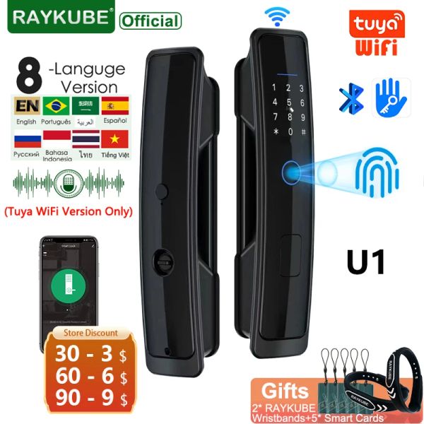 Control 2023 New Raykube U1 Tuya Wi -Fi Smart Door Lock TT Lock отпечаток отпечатка отпечатка Auto Electronic Biometric Digital Lock для Smart Home