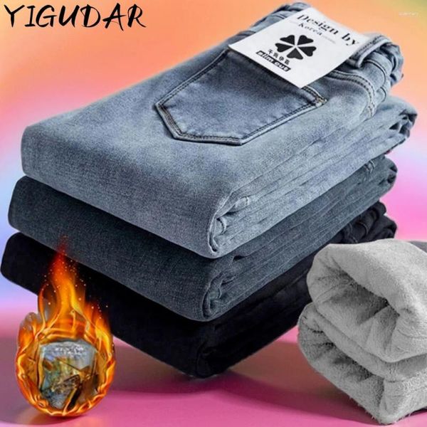 Jeans femminile autunno inverno donne velluto in vita alta pantaloni magri pantaloni caldi caldi snello slip ladies ladies denim matita