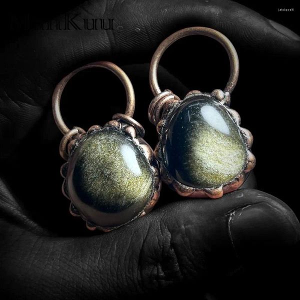 Kolye Kolyeleri Mankuu Vintage Bronz Kaplama Yuvarlak Doğal Altın Obsidyen Taşları Kazak Zincir Çember Kıdaşları Kadınlar İçin Mücevherler Erkekler