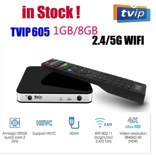 Box TVIP 605 Smart TV Box 2.4GHz WiFi Super Clear Linux 4.4 Support H.265 1080p HD Quad Core TVIP605 Set Top Box vs TVIP 410 415