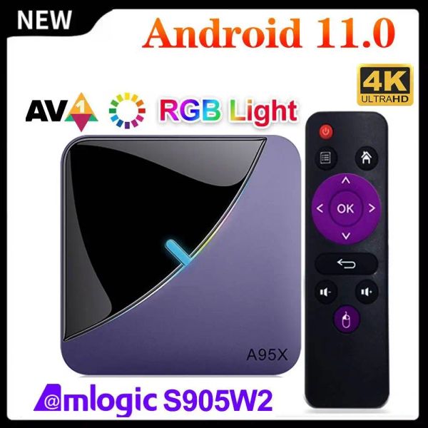 Box RGB Light Android 11.0 TV -Box Amlogic S905W2 4GB 64 GB Dual WiFi 4K 60FPS VP9 BT5.0 YOUTUBE Android 11 Smart Media Player 2GB 16G