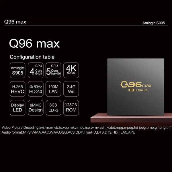 Caixa Q96 Max Home Theater Android 11 2.4G WiFi Media Player 4K H.265 Amlogic S905L Quad Core Configure a caixa de TV Top Box