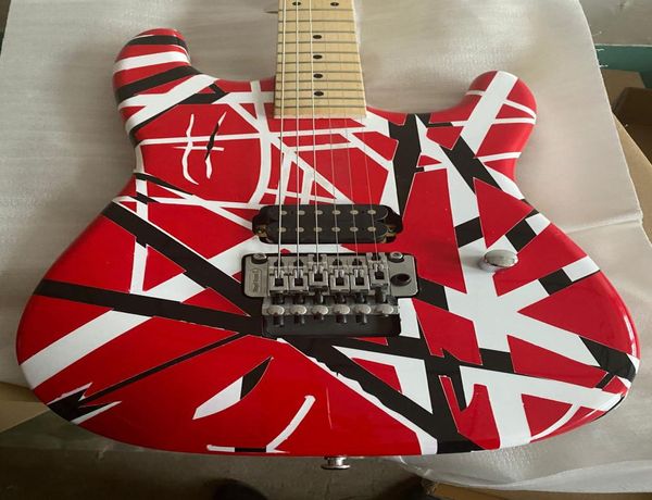 Wolf Eddie Edward Van Halen 5150 White Stripe Vermelho Guitarra elétrica Floyd Rose tremolo de travando porca de bordo de colo de pescoço 1 BRI9971349