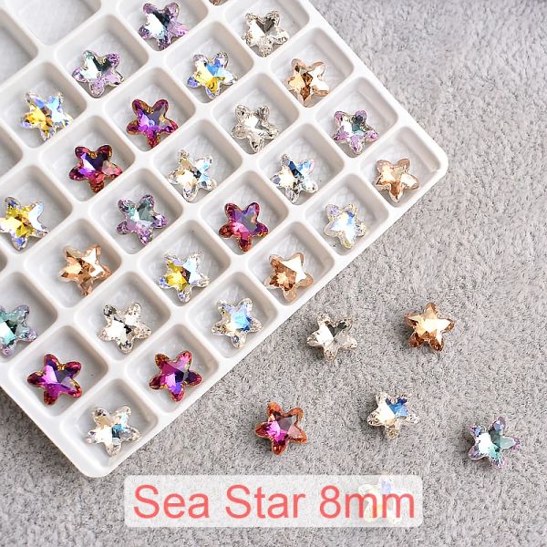 Decorazioni 8mm Nuova Nailf Starfish Nail Art Rhinestone Spolvera Punta Stone Cristallo Colore Pentagramma Pentagramma 3D Decorazione di unghie 30/100pcs