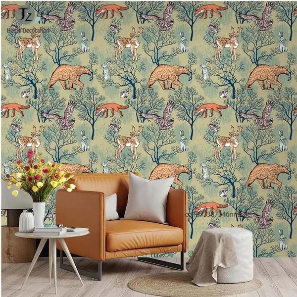 Sfondi per la buccia e il bastone carta da parati simpatico foresta animale boho adesivo autoadesivo a contatto a contatto nursery kichen muro decorativo