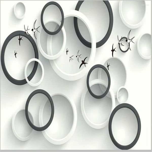 Papéis de parede 3D Murais Wallpaper para sala de estar Modern Minimalist Minimalist Circle TV Background Wall