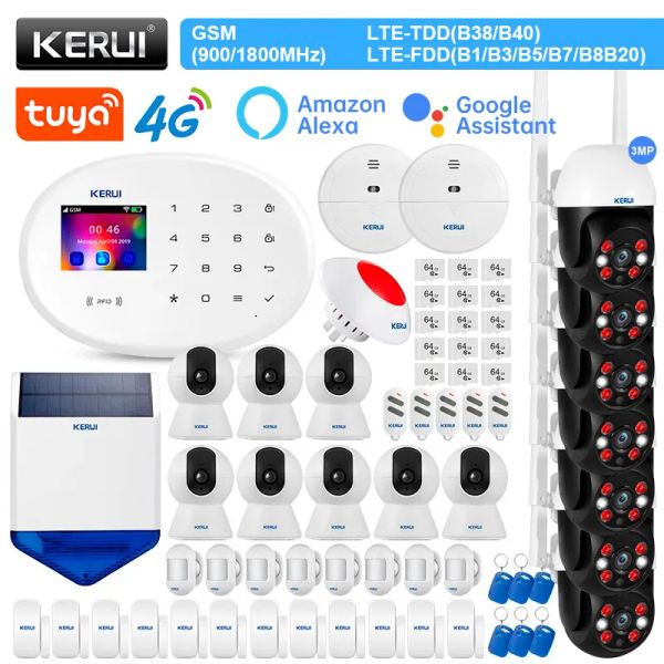 Kitler Kerui W204 Alarm Sistemi 4G WiFi GSM Alarm Tuka Akıllı Destek Alexa Antipet Hareket Sensörü Açık Güneş Siren RFID KART