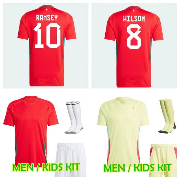 2024 25 Maglie da calcio del Galles Bale Wilson Allen Ramsey World National Team Cup Rodon Vokes Shirt da calcio Casa a maniche corte Usiforme per adulti per adulti Versione