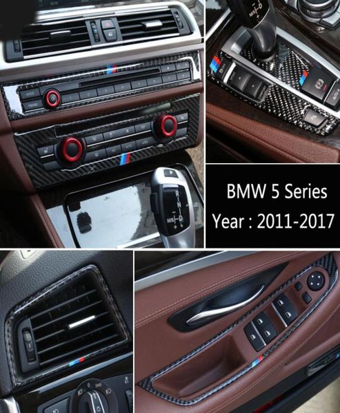 Adesivo de fibra de carbono para BMW 5 Série F10 F18 Centro de carros Centro de carro Air Condicionamento Ventro de ventilação Decorativa Automotor9480366