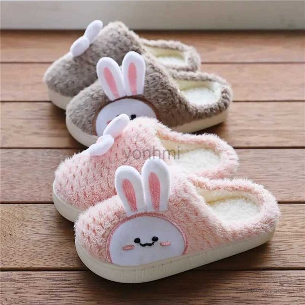 Slipper New Childrens Home Slippers Winter Boys Girls Flip Flip Flip Rabbit Velvet Integral Veludo não deslizamento Piso peludo de madeira