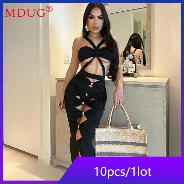 Lässige Kleider 10pcs Großhandel Gegenstände für Boutique Sommer Maxi Frauen sexy ärmellose Hohlroben Elegante Y2K -Kleidung M13349