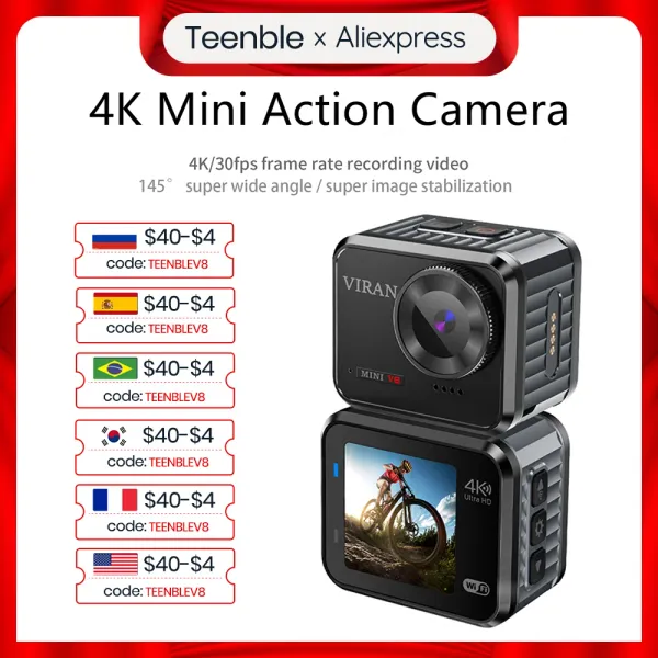 Telecamere V8 Action Camera 4K Ultra HD 30fps WiFi 1.5 pollici 170d 10m impermeabile Go Pro Pro Registrazione video telecamere Hero 10 Sport Cam Cam