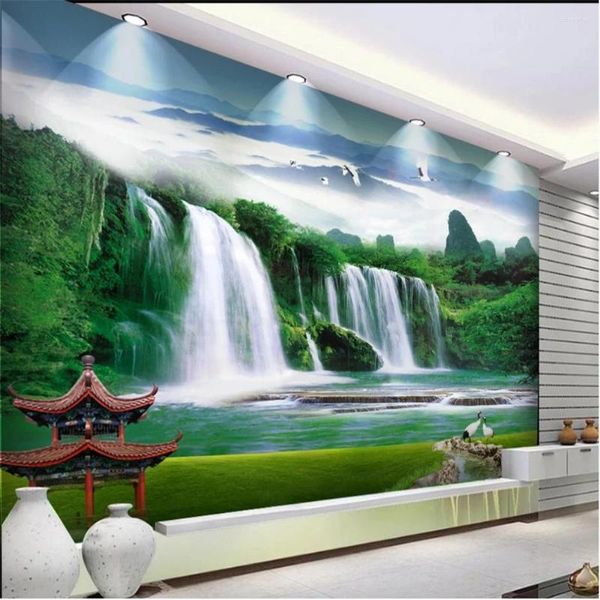 Hintergrundbilder Custom schöne Landschaftslandschaft Wasserfall 3d Wandbilder Tapete für Wohnzimmer