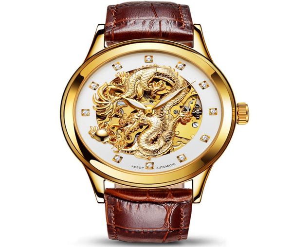 Aesop Dragon Watch Männer Luxus Gold Automatische mechanische Uhr Sapphire Golden Men039s Armbanduhr Männliche Uhr Männer Relogio Maskuli1339029