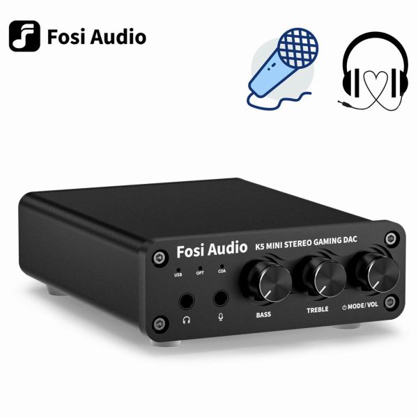 Amplificador Fosi Audio USB Gaming DAC com fone de ouvido do microfone Adaptador DAC para alto -falantes ativos alimentados por desktop