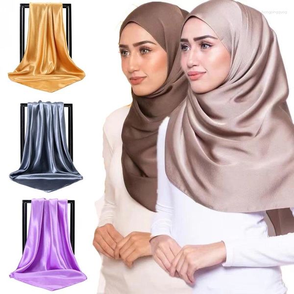 Ethnische Kleidung Klassiker Turban Satin Hijab Schal 90cm Square Scarves Islamische Produkte Muslim Frauen Kopfbedeckung Foulard Femmes