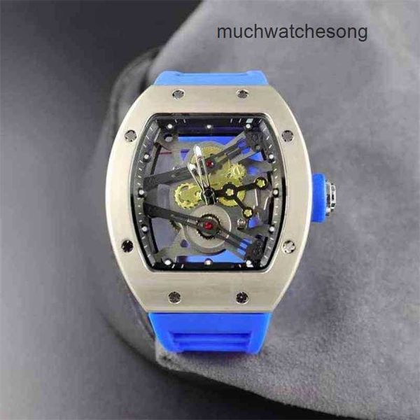 Mens Swiss Luxury Watches Richadmills O movimento automático relata o pulso Dial transparente Quartz ES Silicone Strap Relogio Designer de pulseira aquático do masculino