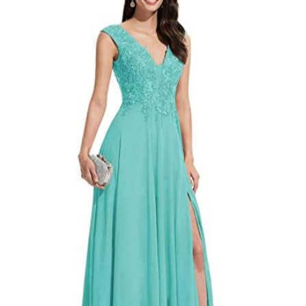 Vestidos de dama de honra de decote em V Womens em V. Apliques de renda longa vestido de baile para mulheres formais