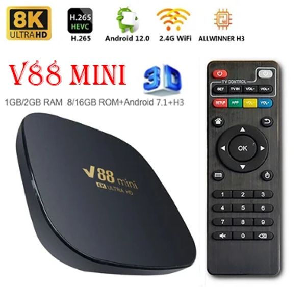 Kutu V88 Mini Akıllı TV Kutusu Android 12.0 Allwinner H3 Dört Çekirdek 8K H.265 2.4G WiFi Settop TV Salam Alıcı Medya Oyuncu ABD UK AU