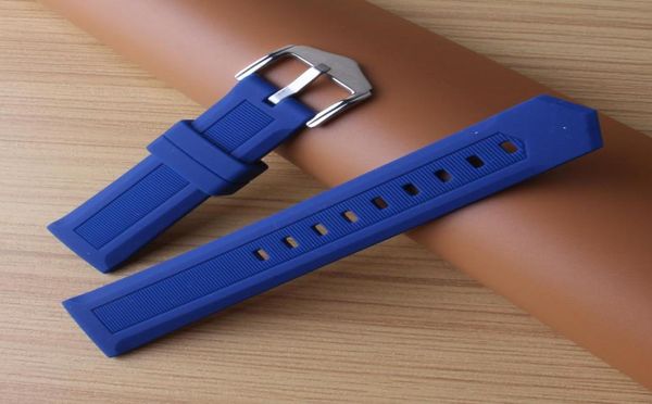 Bandas de relógio azul 12mm 14mm 16mm 18mm 19mm 20mm 21mm 22mm 24mm 26mm 28mm Silicone Relógio Straps de aço Pino de aço Fivela de relógio macio BA2116690