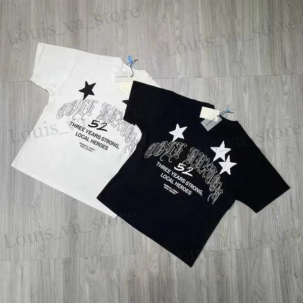 Camisetas masculinas Novo verão de grande verão Cole Buxton Five Star Banner Letra Impressa Mulheres Mulheres curtas T-shirt preto T240408