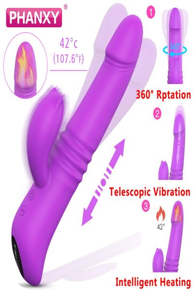 Phanxy G Spot Dildo Rabbit Vibrator для женщин вращающиеся двойные вибрационные силиконовые силиконовые теплоизолизированные массагер -игрушки для женщин MX14247578