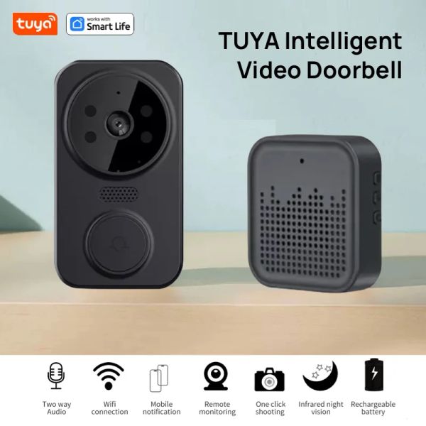 Türklingel Tuya Smart Home Türklingel Kamera WiFi WLAN Wireless Türklingel DC AC Batterieantrieb Kamera Glocke mit intelligenter Lebenstürklingel Kamera Schwarz