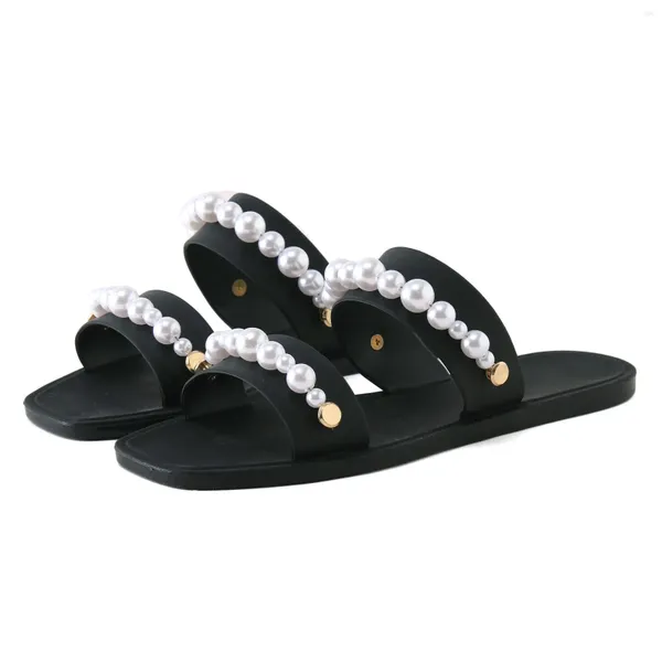 Sandálias Mulheres chinelas de dedo do pé aberto com acessórios sofisticados sapatos de pé com foscos sandalias de Mujer Verano 2024