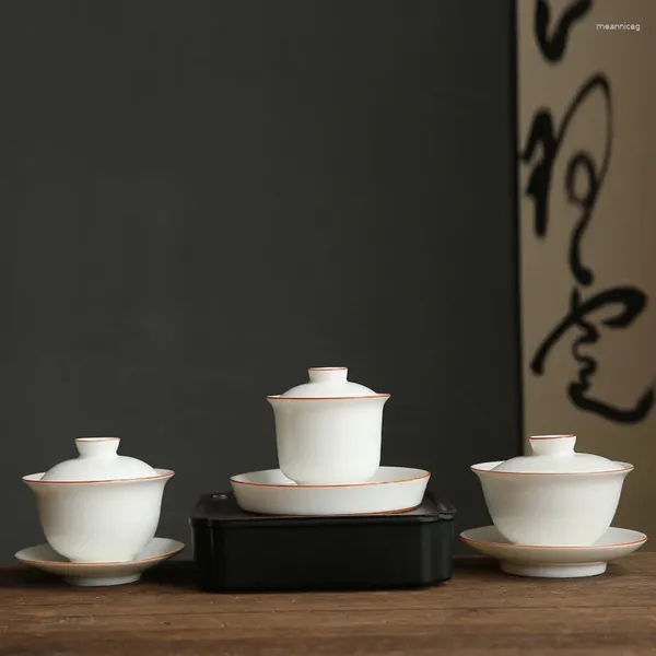 Conjuntos de Teaware Ru Ware Sancai Gaiwan Copa de chá Handmade Crack de gelo Cerâmica Single Non-Scald Making Chinese