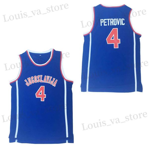 Erkek Tişörtler BG Basketbol Forması Jugoslavija 4 Drazen Petrovic Jersey Dikiş Nakış Ucuz Yüksek kaliteli Açık Spor Mavisi 2023 Yeni T240408