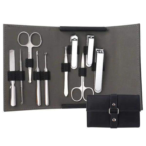 Kit kit di toelettatura professionale strumenti per la cura delle unghie in acciaio inossidabile da 10 pezzi Clipper Scissor Manicure Set per uomini e donne