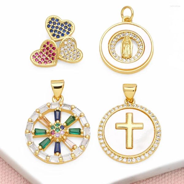 Colares pendentes Ocesrio Multicolor Crystal Heart para Copper Gold Patiled Shell Virgin Mary Jewelry Component PDTB484