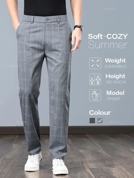 Summer Shin Inghilterra Plaid Pants Stretch Pants Uomini Business Fashion Slip Grey Black Casual Man Brand Brand Abbigliamento Pantaloni formali 240403