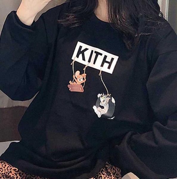 19SS KT X TOM JERRY LS TEE FIRCE Peynir Tee Uzun Kollu Sweatshirt Kedi ve Fare Karikatür Moda High Street Tshirt kazak H7302604