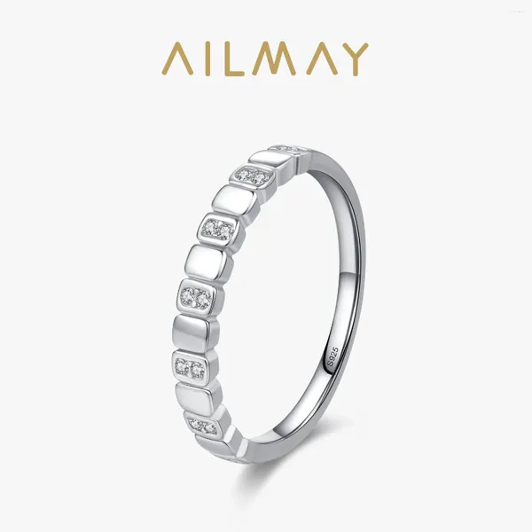 Rings de cluster Ailmay real 925 prata esterlina simples design geométrico de zirconia ring ring moda para mulheres jóias clássicas de aniversário