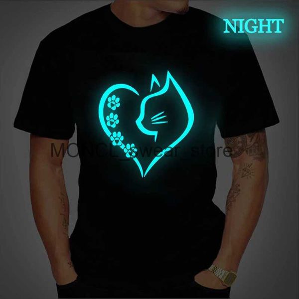 T-shirt maschile Cat Heart Print Men Tee Abbigliamento magliette grafiche magliette vintage oversize oversize luminose paw creative mans thirts tops h240408