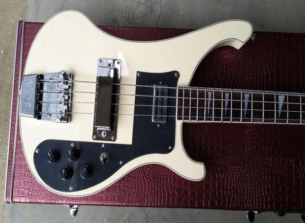 Custom 4 Saiten 4003 Creme weiße Elektro -Bass -Gitarren -Checkerboard Körperbindung Pearl Dreieck Inlay Chrome Hardware Black Pic9206759