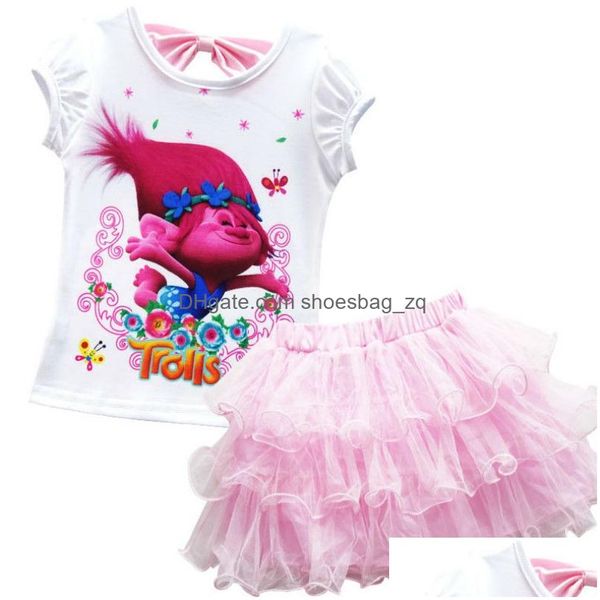 Set di abbigliamento vestiti estivi trolls costume per bambini per bambini percorsi per ragazze gonne top tees 2 pezzi Y200325324E2974417 Delivery Dhha8