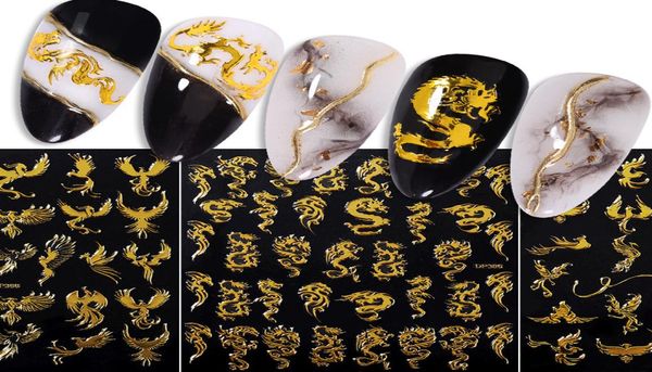 Nail art 3D adesivi 3D Dragon Phoenix oro colorato di adesivi impermeabili colorati Decorazioni per manicure olografica