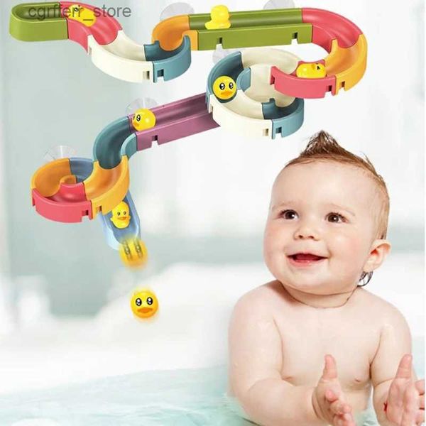 Детские игрушки для ванны Новые детские вание детские игрушки радужная душевая трубопровода желтые утки скользящие треки для ванной