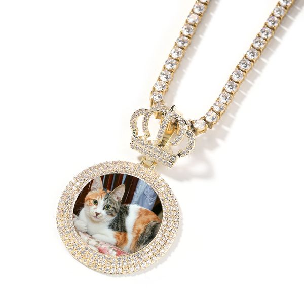 Imagem de medalhão de círculo de círculo de coroa personalizada pingente pingente de pingente de photo de photo jóias de bling para um presente memorável