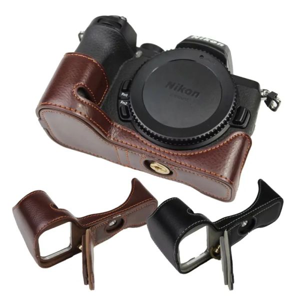 Kameras schützende echte Lederkamera -Hülle für Nikon Z50 Z50 Hälfte Körperhaut Deckung mit Batterieöffnung