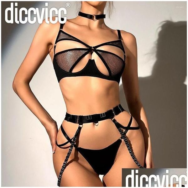 Reggiseni set diccvicc donne di lingerie sensuali tagliate il reggiseno perizoma set fantasia garter see attraverso mesh y biancheria intima outfit erotico dropfu intimo otbfu