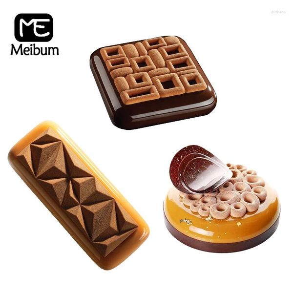 Backformen Meibum Kuchenform runde quadratische Rechteck strukturierte Mousse Top Dekoration Silikonform Dessert Set Küchenbackware